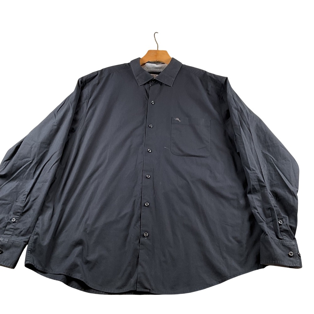 Tommy Bahama  men XL TG Button Down Long Sleeve ‎ Shirt Black  70% pima cotton